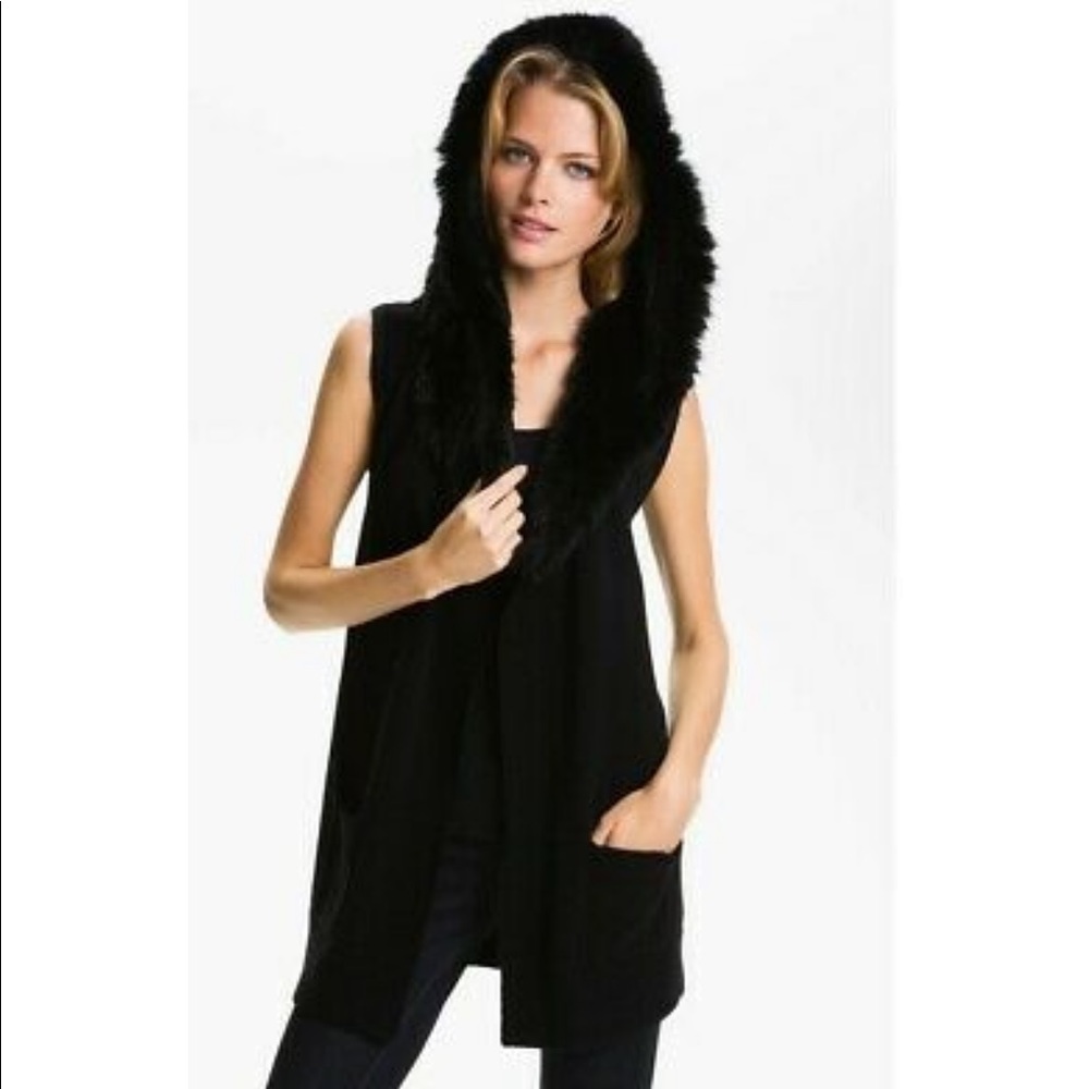 NWOT Genuine Rabbit Fur Hood Sweater/cardigan